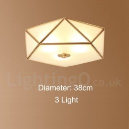 Pure Brass Rustic Lodge Nordic Style Flush Mount Ceiling Light com cúpula de vidro