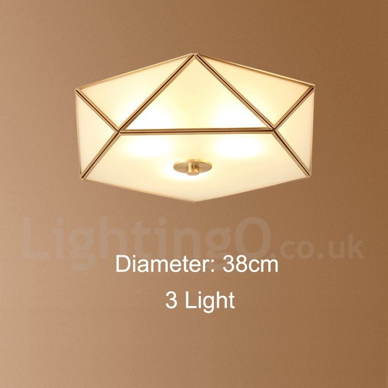 Pure Brass Rustic Lodge Nordic Style Flush Mount Ceiling Light com cúpula de vidro