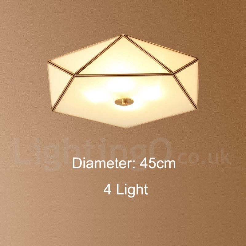 Pure Brass Rustic Lodge Nordic Style Flush Mount Ceiling Light com cúpula de vidro
