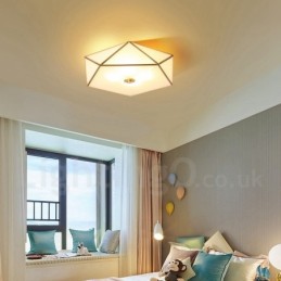 Pure Brass Rustic Lodge Nordic Style Flush Mount Ceiling Light com cúpula de vidro