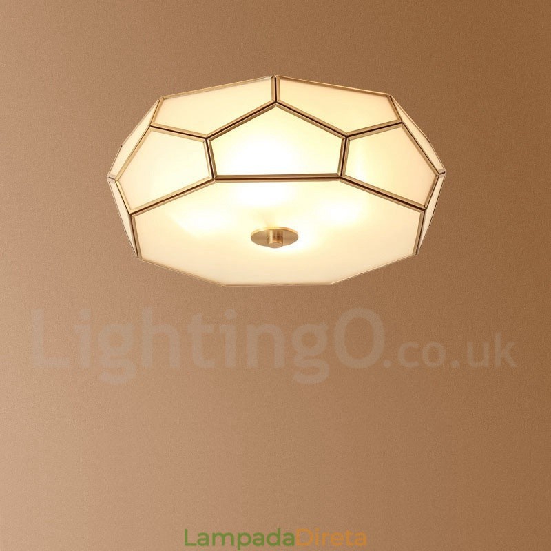Pure Brass Rustic Lodge Nordic Style Flush Mount Ceiling Light com cúpula de vidro