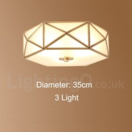Pure Brass Rustic Lodge Nordic Style Flush Mount Ceiling Light com cúpula de vidro