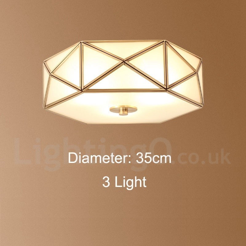 Pure Brass Rustic Lodge Nordic Style Flush Mount Ceiling Light com cúpula de vidro