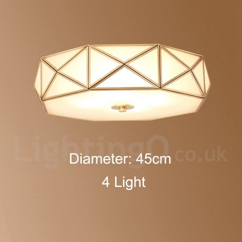 Pure Brass Rustic Lodge Nordic Style Flush Mount Ceiling Light com cúpula de vidro