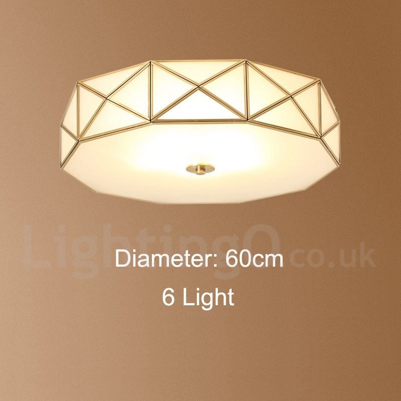 Pure Brass Rustic Lodge Nordic Style Flush Mount Ceiling Light com cúpula de vidro
