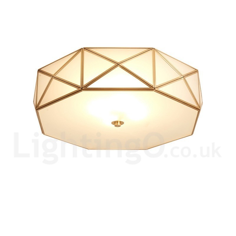 Pure Brass Rustic Lodge Nordic Style Flush Mount Ceiling Light com cúpula de vidro
