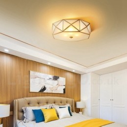 Pure Brass Rustic Lodge Nordic Style Flush Mount Ceiling Light com cúpula de vidro