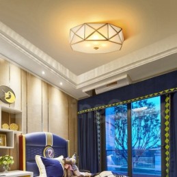Pure Brass Rustic Lodge Nordic Style Flush Mount Ceiling Light com cúpula de vidro