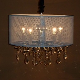 Luminária pendente de cristal contemporânea com 5 luzes e cúpula semitransparente