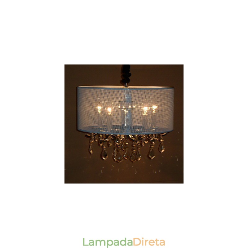 Luminária pendente de cristal contemporânea com 5 luzes e cúpula semitransparente