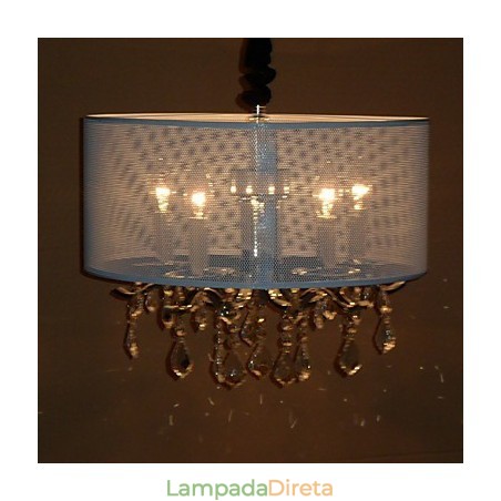 Luminária pendente de cristal contemporânea com 5 luzes e cúpula semitransparente Luminária pendente de cristal contemporânea com 5 luzes e cúpula semitransparente