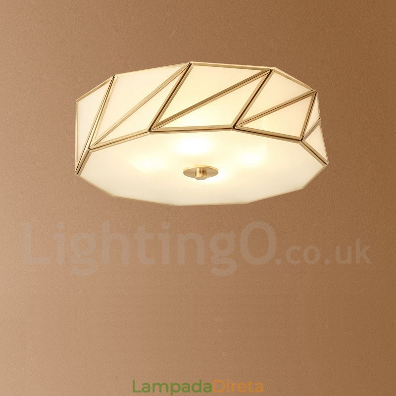 Pure Brass Rustic Lodge Nordic Style Flush Mount Ceiling Light com cúpula de vidro