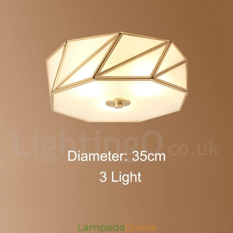 Pure Brass Rustic Lodge Nordic Style Flush Mount Ceiling Light com cúpula de vidro