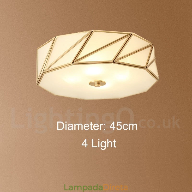 Pure Brass Rustic Lodge Nordic Style Flush Mount Ceiling Light com cúpula de vidro