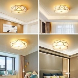 Pure Brass Rustic Lodge Nordic Style Flush Mount Ceiling Light com cúpula de vidro