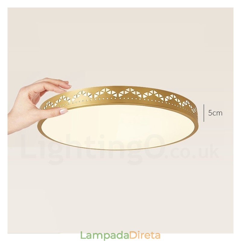 Luminária de teto redonda de latão puro, moderna, contemporânea, estilo nórdico, embutida, com abajur de acrílico