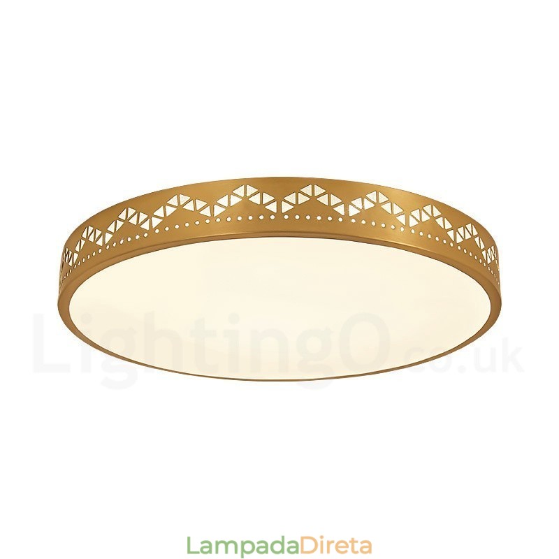 Luminária de teto redonda de latão puro, moderna, contemporânea, estilo nórdico, embutida, com abajur de acrílico