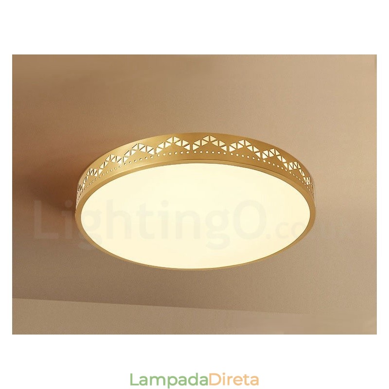 Luminária de teto redonda de latão puro, moderna, contemporânea, estilo nórdico, embutida, com abajur de acrílico