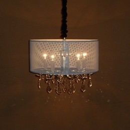 Luminária pendente de cristal contemporânea com 5 luzes e cúpula semitransparente
