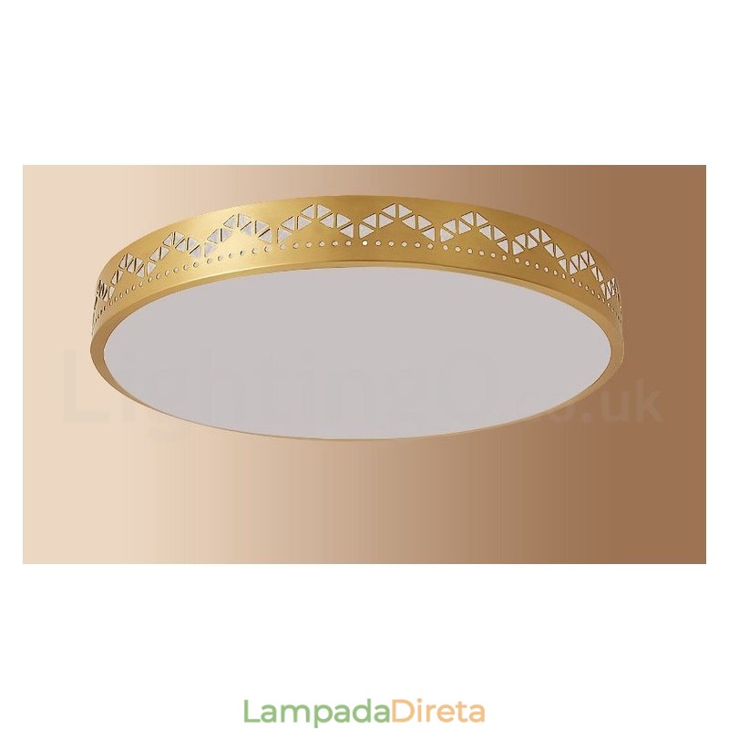Luminária de teto redonda de latão puro, moderna, contemporânea, estilo nórdico, embutida, com abajur de acrílico