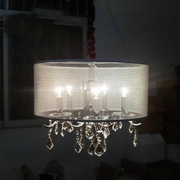 Luminária pendente de cristal contemporânea com 5 luzes e cúpula semitransparente