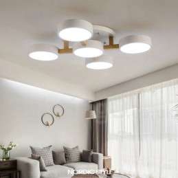Lustre de madeira moderno estilo nórdico contemporâneo luz de teto embutida com sombra de acrílico