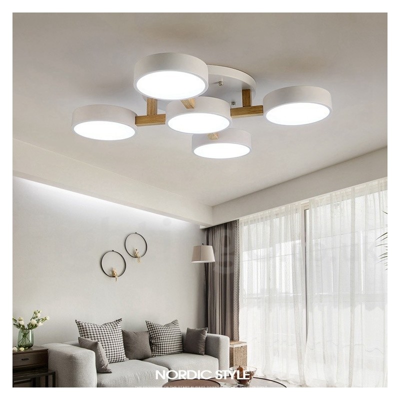 Lustre de madeira moderno estilo nórdico contemporâneo luz de teto embutida com sombra de acrílico