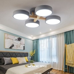 Lustre de madeira moderno estilo nórdico contemporâneo luz de teto embutida com sombra de acrílico