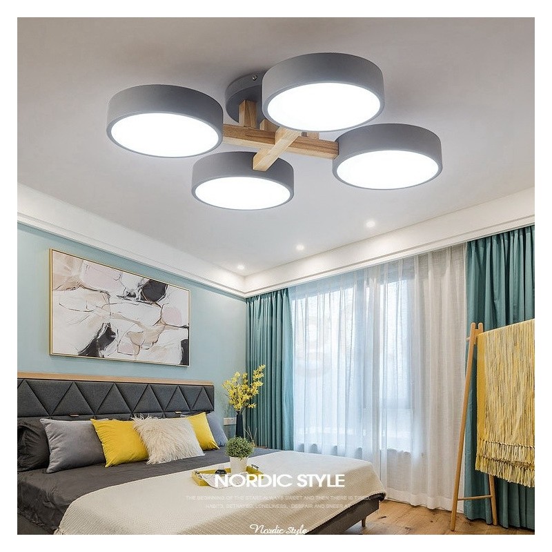 Lustre de madeira moderno estilo nórdico contemporâneo luz de teto embutida com sombra de acrílico
