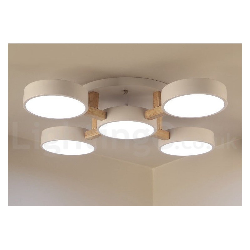 Lustre de madeira moderno estilo nórdico contemporâneo luz de teto embutida com sombra de acrílico