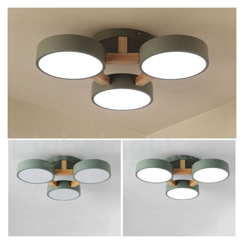 Lustre de madeira moderno estilo nórdico contemporâneo luz de teto embutida com sombra de acrílico