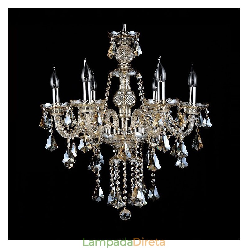 Lustre moderno de cristal K9 com 6 luzes retrô cor conhaque