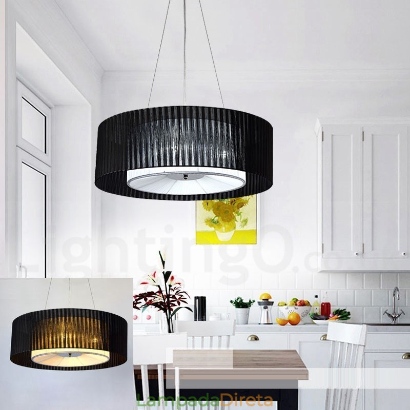 Drum 4 Luzes Pendentes Modernas com Sombra de Tecido