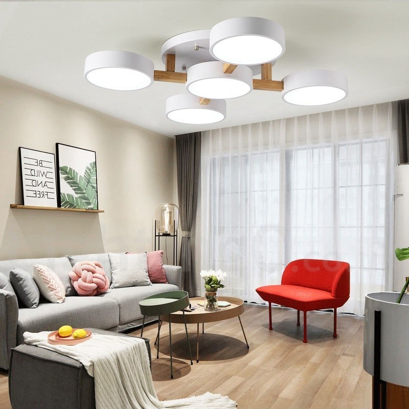 Lustre de madeira moderno estilo nórdico contemporâneo luz de teto embutida com sombra de acrílico
