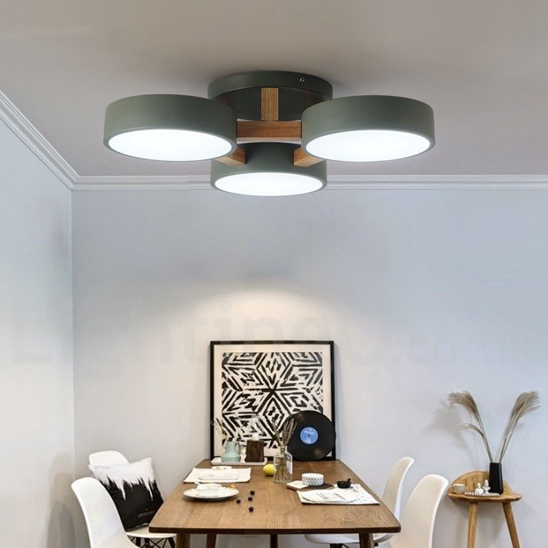 Lustre de madeira moderno estilo nórdico contemporâneo luz de teto embutida com sombra de acrílico