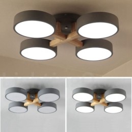 Lustre de madeira moderno estilo nórdico contemporâneo luz de teto embutida com sombra de acrílico