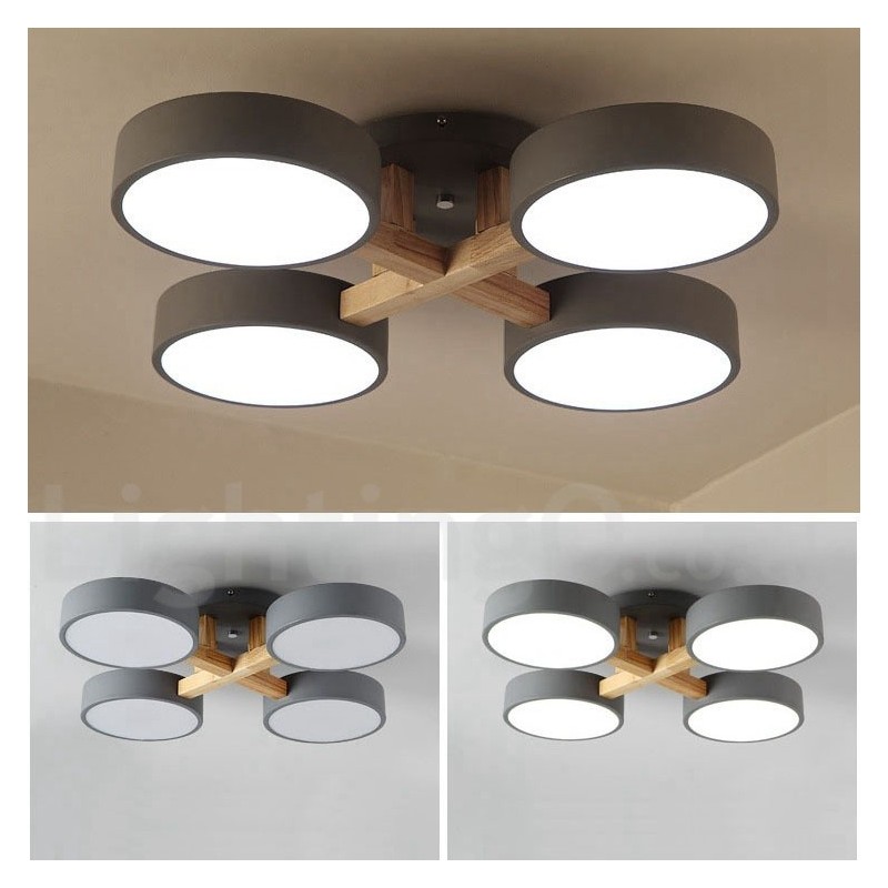 Lustre de madeira moderno estilo nórdico contemporâneo luz de teto embutida com sombra de acrílico