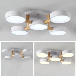 Lustre de madeira moderno estilo nórdico contemporâneo luz de teto embutida com sombra de acrílico