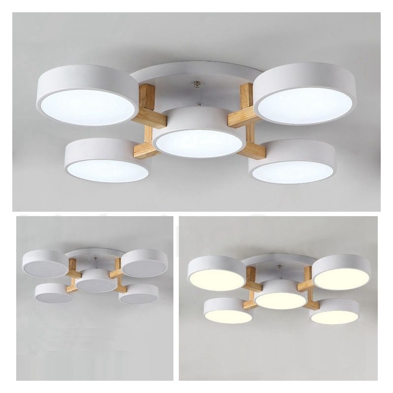 Lustre de madeira moderno estilo nórdico contemporâneo luz de teto embutida com sombra de acrílico