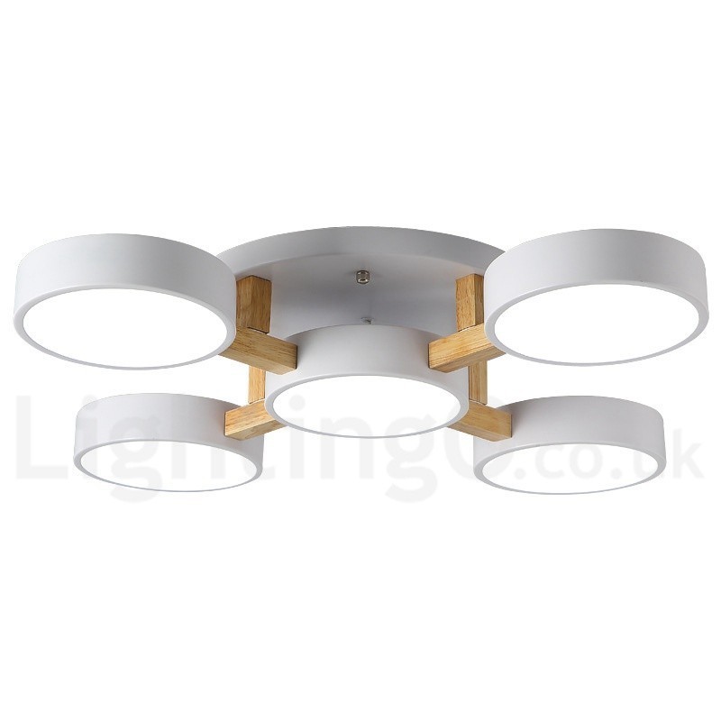 Lustre de madeira moderno estilo nórdico contemporâneo luz de teto embutida com sombra de acrílico