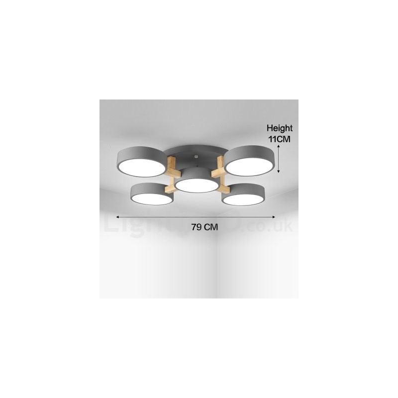 Lustre de madeira moderno estilo nórdico contemporâneo luz de teto embutida com sombra de acrílico