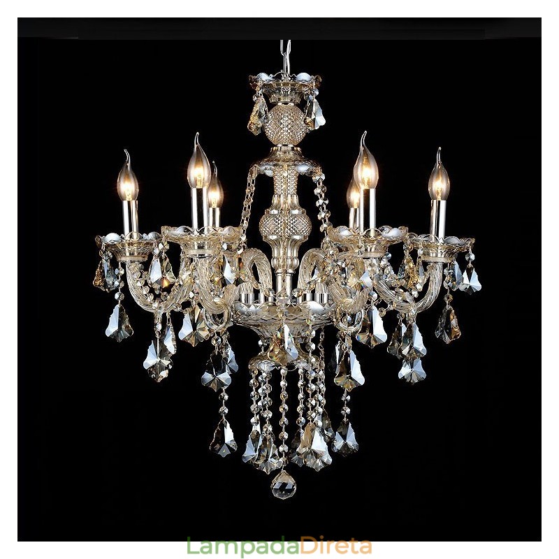 Lustre moderno de cristal K9 com 6 luzes retrô cor conhaque