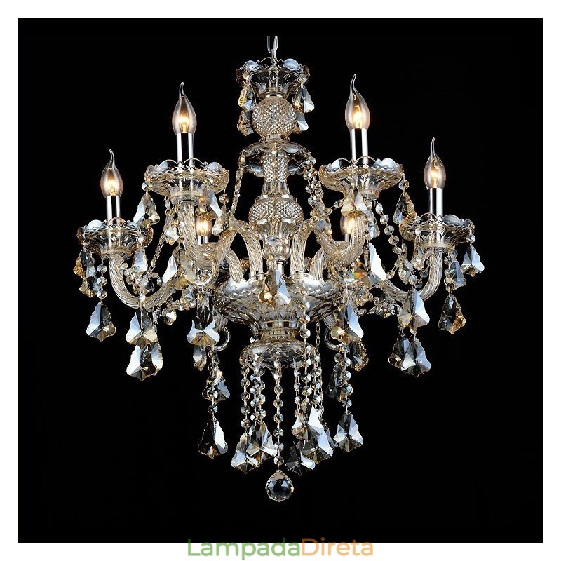 Lustre moderno de cristal K9 com 6 luzes retrô cor conhaque