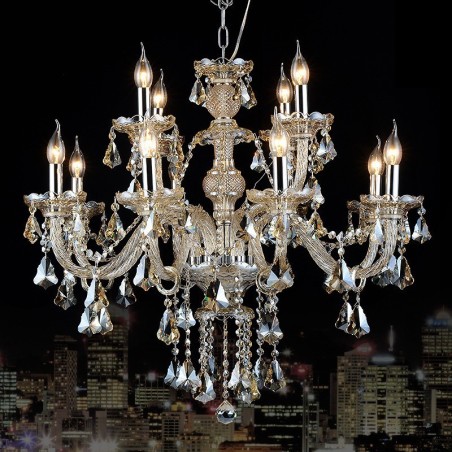 Lustre moderno de cristal K9 com 12 luzes retrô cor conhaque Lustre moderno de cristal K9 com 12 luzes retrô cor conhaque