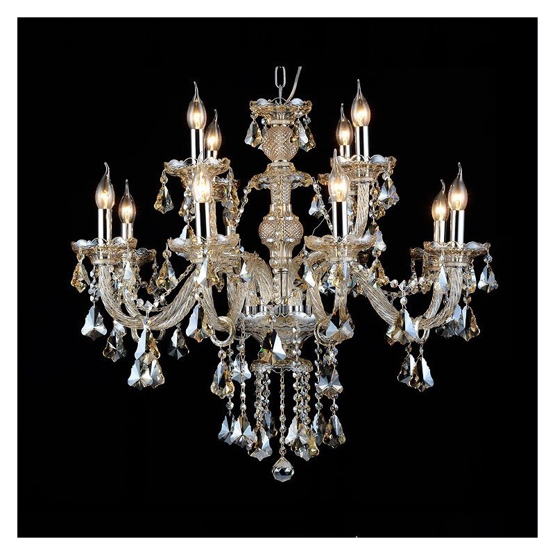 Lustre moderno de cristal K9 com 12 luzes retrô cor conhaque