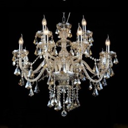 Lustre moderno de cristal K9 com 12 luzes retrô cor conhaque