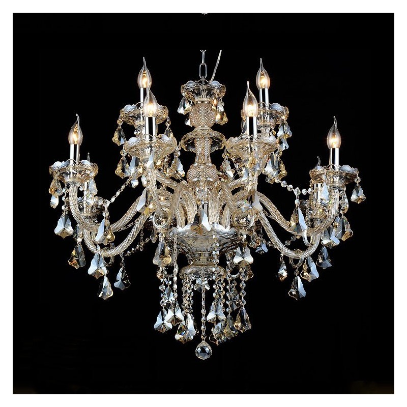 Lustre moderno de cristal K9 com 12 luzes retrô cor conhaque