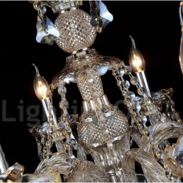 Lustre moderno de cristal K9 com 12 luzes retrô cor conhaque