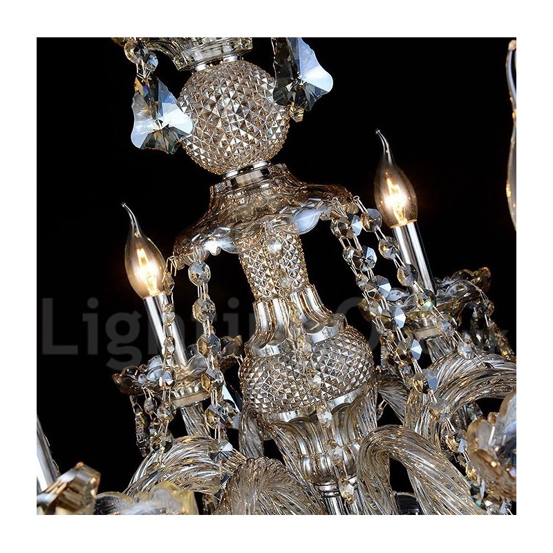 Lustre moderno de cristal K9 com 12 luzes retrô cor conhaque