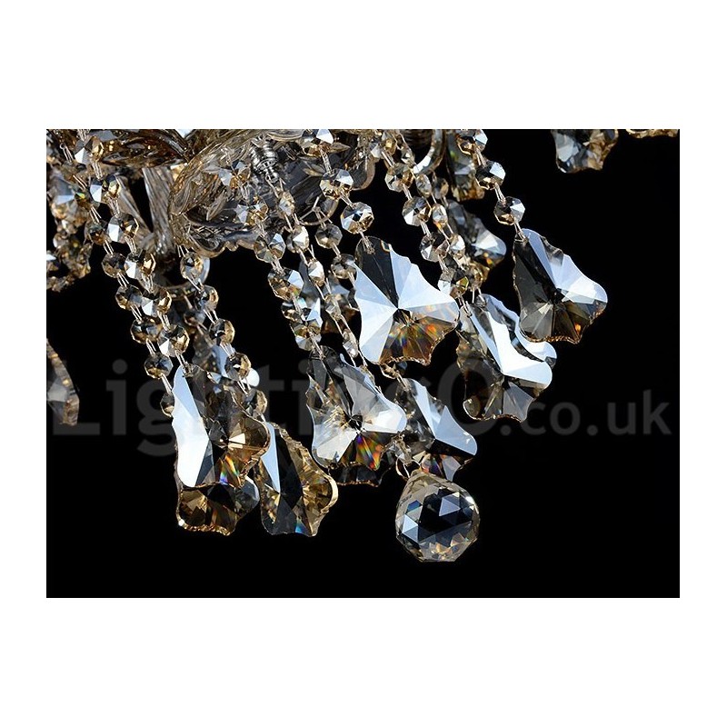 Lustre moderno de cristal K9 com 12 luzes retrô cor conhaque